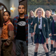 Chris Sumpter, Iman Benson, and Sauriyan Sapkota in The Midnight Club; Louisa Harland, Jamie-Lee O’Donnell, Nicola Coughlan, and Saoirse-Monica Jackson in Derry Girls